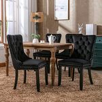 HomeTouch Luxury Velvet Kitchen Dining Chairs Set of 4 Upholstered Knocker Wing Back Office Chairs with Oak Wood Legs for Dining Room Bedroom, Hand Made (4, Black)