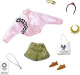 Barbie Storytelling Fashion Pack of Doll Clothes Inspired by The Olympic Games Tokyo 2020: Pink Transparent Jacket, Shorts and 6 Accessories for Barbie Dolls, Gift for 3 to 8 Year Olds