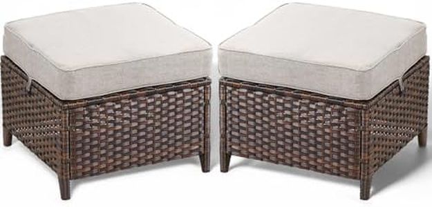 ACTREST Patio Ottoman Outdoor Wicker Side Table - 2PCS Multipurpose Heavy Duty All-Weather Brown Rattan Extra Seating Bench Footrest Footstool for Garden Back Porch Poolside Apartment - Beige