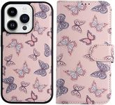 LUMARKE Designed for iPhone 15 Pro Max Wallet Case,Detachable Flip Folio Cover,RFID Blocking 4 Card Slots Holder,Premium Leather Magnetic Kickstand,Protective Phone Case 6.7",Cute Butterflies