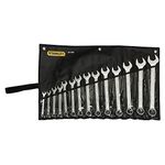 Stanley 1-87-709 10-32mm Chrome Vanadium Steel Slimline Inches Fixed Square, Open End Imperial Combination Spanner Set (Silver)-14 Pieces