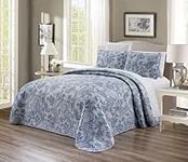 Grand Linen 3-Piece Oversize (100" X 95") Fine Printed Prewashed Quilt Set Reversible Bedspread Coverlet Full/Queen Size Bed Cover (Grey, Black, White, Blue, Paisley)