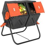 Outsunny 34.5 Gallon Dual Chamber Compost Bin, Rotating Composter, Compost Tumbler with 24 Ventilation Openings and Steel Legs, Orange