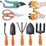 Kenware Premium Garden Tool kit Set Trowel Hand Digging Tools Set Garden Tool Set Includes, Shovel, Trowel, Frok, Weeder, Cultivator & Pruner, Scissor Gloves Garden Tool Kit (8 Tools)