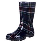 Asgard Women's Mid Calf Rain Boots Short Waterproof Garden Shoes Black Plaid Navy 38