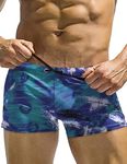 COOFANDY Mens Quick Dry Lightweight Square Leg Cut Trunks Swimwear (with Swim Cap) Green/Blue