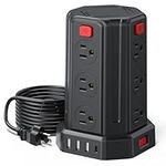 Power Bar with Surge Protector,9.8 FT Extension Cord 3 USB Ports 1 USB C 12 AC Outlet Tower Power Bar,Surge Protection Power Strip Overload Protection,Desk Charging Station for Home Office Accessories