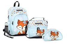 Louis Garneau Designer Kids Backpack Lunch Bag and Pencil Case 3-Piece Set School Supplies for Kids Preschool and Elementary - Girls (Fox)