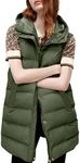 Tanming Women's Long Puffer Vest Cotton Sleeveless Puffy Jacket with Removable Hood (Army Green-XX-Large)