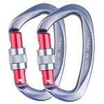 Azarxis 25kN Locking Climbing Carabiner Clips UIAA Certified Professional Heavy Duty Large Strong Rock Climbing Gears Set for Outdoor Rappelling Hammock Swing Rocking Camping (Gray - 2 Pack)