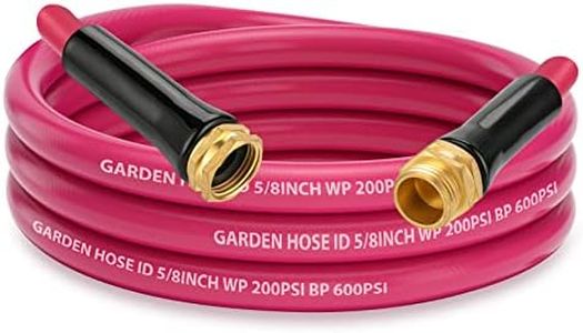 PAULINN Garden Hose 10 ft x 5/8 in, Heavy Duty Water Hose for RV Camper Boat Outdoor Lawn Yard, Drinking Water Safe, Flexible and Lightweight - Kink Free, All-Weather, Solid Brass Fittings, Pink
