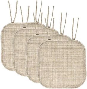 Sweet Home Collection Chair Cushion Memory Foam Pads with Ties Honeycomb Pattern Slip Non Skid Rubber Back Rounded Square 16" x 16" Seat Cover, 4 Pack, Aria Beige