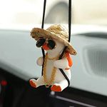 Swinging Car Duck, Cute Car Interior Hanging Accessories for Rear View Mirror, Swinging Duck Car Hanging Ornament, Car Pendant Sunglasses Duck Hanging Swing (Straw Hat)