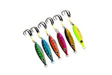 Flat Fall Iron Vertical Jigs with MUSTAD HOOKS & RINGS / Military Grade Kevlar Assist Cords / The "Smoker" Comes in 6 Colors & 4 Weights