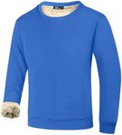 Flygo Men's Warm Sherpa Lined Crewneck Sweatshirts Heavyweight Fleece Pullover Thick Thermal Cotton Sweat-Shirts(Azure-XXL)