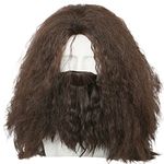 BIRDEU Halloween Wig with Beard Brown Long Curly Hair for Adult Men Party Fancy Dress Cosplay Costume Accessories