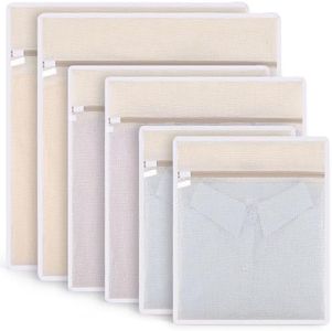 Dntorx 6 Pack Durable Cotton Mesh Laundry Bags for Delicates, Natural Cotton Laundry Bags Mesh Wash Bags with Sturdy Zipper for Underwear Bras Socks Clothes Storage Washing Machine Safe (M+L+XL)