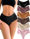 ALL OF SHE Thongs for Womens High Waisted Seamless Underwear for Women 6 Pack Wave Edge No Show Sexy Panties