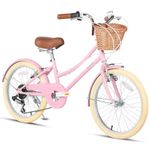 Glerc Missy 20" inch Girl Cruiser Kids Bike 6-Speed Teen Hybrid City Bicycle for Youth Ages 6 7 8 9 10 11 12 Years Old with Wicker Basket & Lightweight, Pink