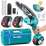 Seesii 4000+4000 mAh Mini Chainsaw Cordless 6 inch, Battery Chainsaw with Oiler System, Electric Chainsaw with 2 Chainsaw Chain and Guide Bar, Wood Saw/Tree Saw for Tree Trimming,CH600+