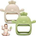 2 Pack Baby Teething Toys, Teething Mitten for Babies, Baby Teether Toy 6-12 Months, Silicone Teethers for Toddler Infant 3Month+, Baby Boy Girl Chew Toys for Sucking Needs (Beige + Green)