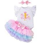 Winmany Baby Girl First Birthday Clothes 3PCS Bow Headband My 1st Birthday Romper Tutu Skirt Cake Smash Outfit Set for Photo Shoot