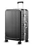 LUGGEX Zipperless Luggage with Spinner Wheels - Polycarbonate Aluminum Hard Shell Suitcase for Traveling, Checked-Large 28-Inch, Black