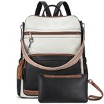 BOSTANTEN Leather Laptop Backpack for Women Designer Travel Backpack with Laptop Compartment Ladies Computer Shoulder Bags Black＆Beige＆Brown