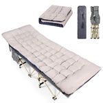 REDCAMP Folding Camping Beds for adults, Heavy Duty Sturdy Camp Bed with Thick Mattress, Stronge Thicker Tubes Sleeping Bed Outdoor Travel Office with Thicker Pad,Grey Bed+Grey Mattress