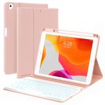 Keyboard and Case for iPad 7th/8th/9th Generation 10.2-inch 2018/2020/2021, iPad Air 3 2019, 2017 iPad Pro 10.5-inch Case with Pencil Holder, Detachable Wireless BT Keyboard, Tablet Smart Cover(Pink)