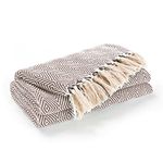 EHC Luxury Reversible Super Soft Cotton Diamond Large Throw For Sofa, Double Bed, Armchair - Beige, 150 x 200 cm