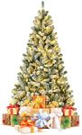 DORTALA Pre-lit Christmas Tree, 7 FT Snow Flocked Artificial Xmas Tree with 1116 Branch Tips, 450 LED Lights, Foldable Metal Stand, Green