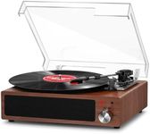 FYDEE Vinyl Record Player, Bluetooth Vintage Turntable with Built-in Dual Stereo Speakers, 3-Speed 33/45/78 RPM Retro LP Player Supports AUX Input, RCA Output, Portable Home Audio Decor, Mahogany