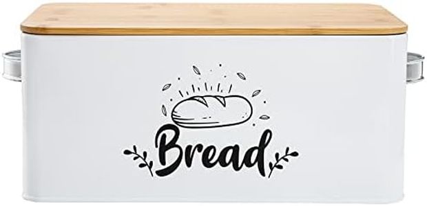 Bekith Bread Box with Bamboo Lid, Modern Metal Bread Storage Bread Bin with Handles for Kitchen Countertop - Space Saving Bread Holder for Kitchen Counter - Keeps Bread Fresher For Longer