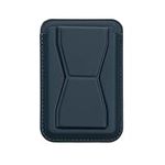 kwmobile Stick On Card Holder for Smartphones - 3 in 1 Wallet for Back of Phone with Card Holder, Stand, Grip - Dark Blue