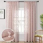 MYSKY HOME Pom Pom Pink Sheer Curtains for Bedroom Light Filtering Semi-Sheer Curtains for Nursery Girls Kids Room Rod Pocket Boho Voile Window Draperies Dusty Pink 52 x 84 inch 2 Panels