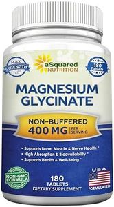 aSquared Nutrition Magnesium Glycinate 400mg - 180 Tablets - Max Strength Magnesium Bisglycinate Supplement -Maximum Bioavailability & Absorption-Non-GMO -Not Buffered-Supports Muscles, Bones & Heart