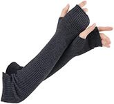 Facecozy Arm Warmer, Women Warm Cashmere Blend Long Fingerless Gloves for Men and Women Typing Gloves for Computer with Thumb Hole (Dark Gray, 16"/40.5cm)