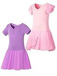 SOIBEEN Ballet Leotard for Girls Dancewear with Skirt Ballerina Ballet Dress Dance Outfit 2-Pack Flutter Sleeve Short Sleeve 6-7 Years Light Purple & Light Pink