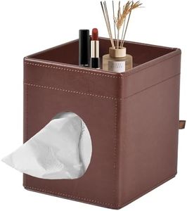 XNONE Tissue Box Cover Square Kleenex Box Holder PU Leather Facial Tissue Organizer with Storage Tray for Bathroom Vanity Bedroom Office Car, Stylish Napkin Caddy Decorative Organizer (Brown)