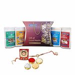 Keeros Healthy Gift for Bhai Dooj with Roli Moli Chandan Tikka Chawal Mishri |Combo of Sweet & Salted, Tasty & Nutritious Super Snacks Packed in a Premium Gift Pack for Brother | Bhai Dooj Combo Pack