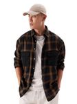 The Souled Store Men Plaid: Black & Brown Shirts for Men Casual Full Sleeves Regular Fit Checkered Stylish Latest Cotton Summer Branded Wrinkle Free Trending Trendy Summer Wear