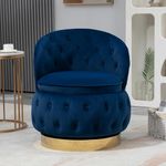 Modern 360 Degree Swivel Chair,Cuddle Barrel Accent Sofa Chairs with Storage,Round Armchairs with High Backrest and Upholstered,Velvet Accent Chair for Living Room,Bedroom,Office,Small Spaces,Navy