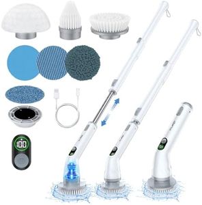 LABIGO Electric Spin Scrubber LA4 Pro, 6 Replacement Cleaning Heads Cordless Cleaning Brush with Adjustable & Detachable Handle, 2 Speed Shower Cleaner and Display for Bathroom Shower Floor Tile Tub