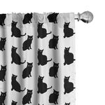 Ambesonne Cat Curtains, Black Cat on White Backdrop Playful Friendly Animals Posing Domestic Pets, Window Treatments 2 Panel Set for Living Room Bedroom, Pair of - 28" x 63", Black White