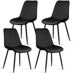 MECHYIN Dining Chairs Set of 4, Black Dining Room Chairs of Upholstery Leather, Mid Century Modern Dining Chair with Stainless Base Metal, Dining Chairs Set for Restaurant, Kitchen, Living Room