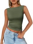 Trendy Queen Women Going Out Casual Tank Tops Spring Summer Basic Cute 2024 Sleeveless Shirt Y2K Fashion Outfit Clothes Army Green S