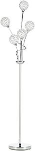 HOMCOM 5-Light Upright Floor Lamps for Living Room with K9 Crystal Lampshade, Modern Standing Lamp for Bedroom, (Bulb not Included), Silver