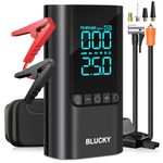 Jump Starter Power Pack with Air Compressor, 5-in-1 Car Battery Booster Jump Starter (8.5 Gas/7.5L Diesel), 5000A Car Jump Starters Power Bank with LCD Display, Emergency Light