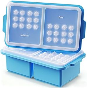 EuChoiz 2 Cup Silicone Freezer Tray Ice Cubes with Lids and Date Mark for Storing Lasagna Leftovers Sauces Portioned Meals and More, Silicone Soup Freezer Molds for Meal Prepping 2 Pack Blue